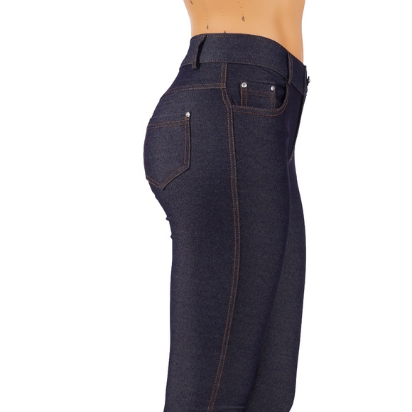 Jean Look Jeggings Tights Slim Fit Pull Up Pants - Picture 5 of 5